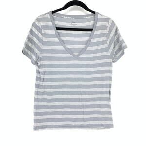 J.Crew Vintage Cotton Short Sleeve T-Shirt Womens Size Medium Gray White Striped
